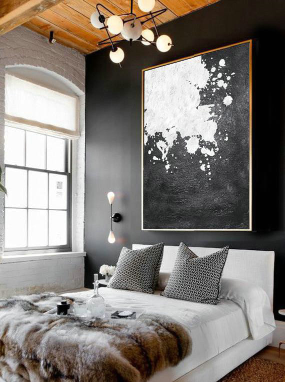 Large Contemporary Art Acrylic Painting,Black And White Minimal Painting On Canvas - Abstract Artwork Online